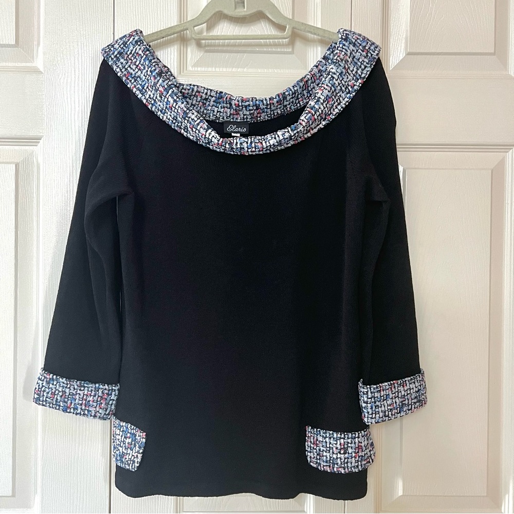 Elaris Off-Shoulder Sweater w/ Colorful Collar & Cuffs